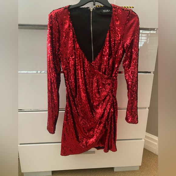 AKIRA Sequin Dress Deep V - Picture 1 of 2